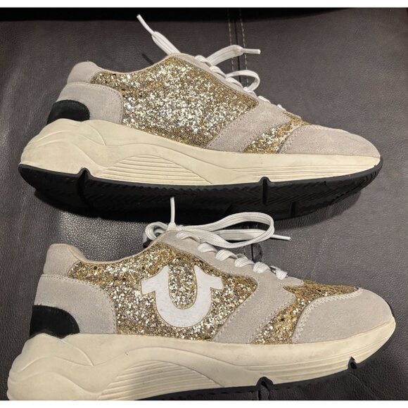 Women’s True Religion Esther Lace up Gold Glitter Sneaker Size 7.5 - Picture 1 of 9